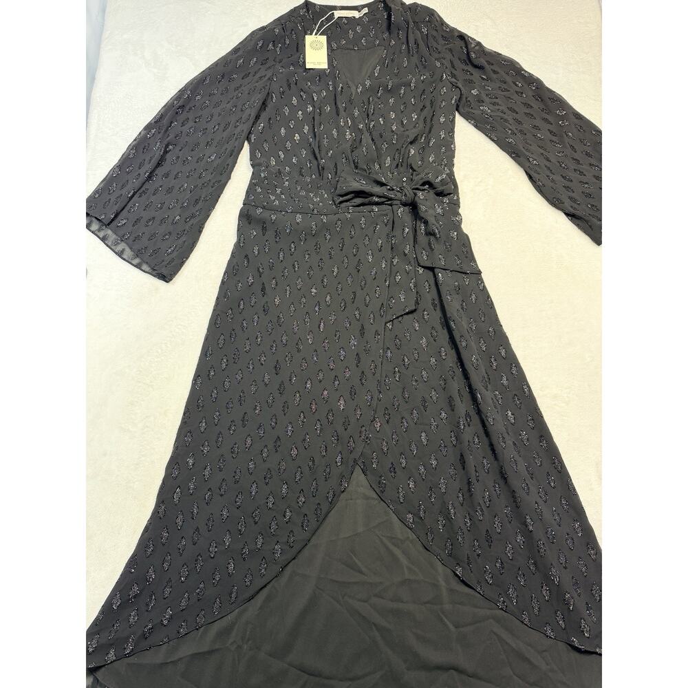 Ramy Brook Julie Metallic Wrap Dress Size 6 Black Shimmer High Low Midi NWT - Picture 5 of 14